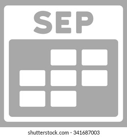 September vector icon. Style is flat symbol, white color, rounded angles, silver background.