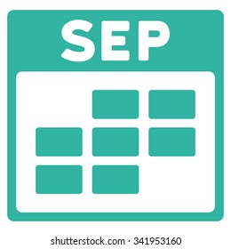 September vector icon. Style is flat symbol, cyan color, rounded angles, white background.