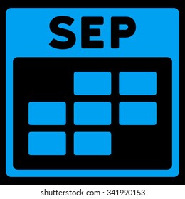 September vector icon. Style is flat symbol, blue color, rounded angles, black background.