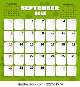 September. Vector Month Calendar 2015. Paper and long shadows style.  Handmade font used.