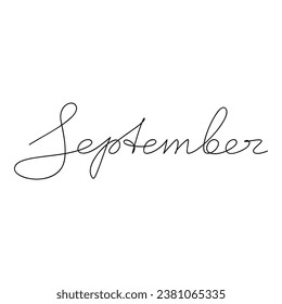 September vector text. Calligraphic lettering. Line continuous calligraphy, graphic design, hand drawn element for print, banner, wall art poster, card, logo, calendar, autumn fall season checklist.