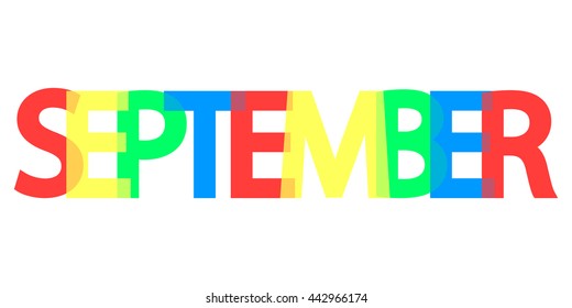 September, word design, background with colorful text, banner, vector illustration