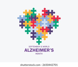 September is World Alzheimer's Month vector illustration. Purple awareness ribbon, Person with Alzheimer's disease drawing. Mental health symbol 