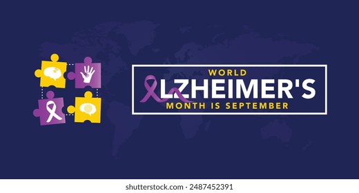 September ist die Hintergrund-Vorlage des Welt-Alzheimer-Monats. Festliche Musik Konzept. Hintergrund, Banner, Plakat, Karte und Poster Design Vorlage mit Textinschrift und Standardfarbe. Vektorillustration.
