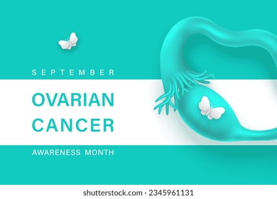 September is world Ovarian Cancer awareness month. 3d vector female reproductive system with simple butterflies