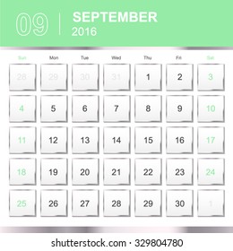 September.Calendar for 2016 Year. Vector Silver Design Print Template