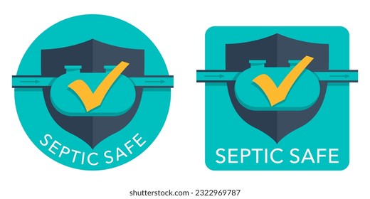 Septic safe product labeling - color pictogram with septic tank and shield 