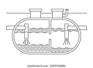 Septic tank icon - undeground storage and recycling of sludge and wastewater. Vector pictogram in thin line