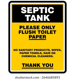 Septic Tank, please only flush toilet paper, sign vector