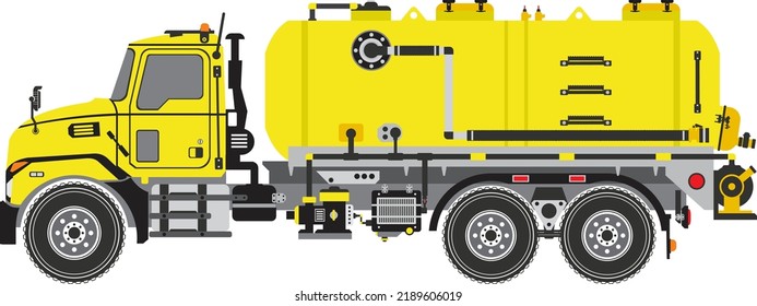 Septic Tank Truck Side View In Yellow Color