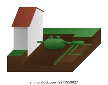 Septic tank - underground storage and recycling of sludge and wastewater. Isometric schematic illustration for visual aid