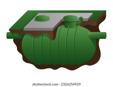 Septic tank - underground storage and recycling of sludge and wastewater. Isometric scheme for visual aid