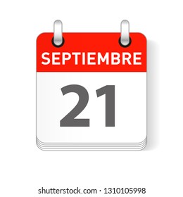 Septiembre 21, September 21 date visible on a page a day organizer calendar in spanish Language