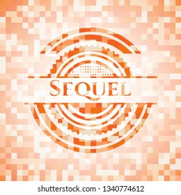 Sequel abstract emblem, orange mosaic background