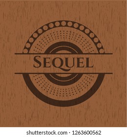 Sequel badge with wood background