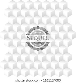 Sequel grey emblem with geometric cube white background