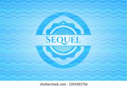 Sequel light blue water wave emblem background.