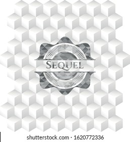 Sequel realistic grey emblem with geometric cube white background