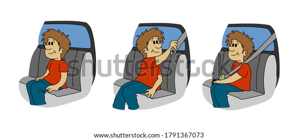 Sequence Boy Fastening His Seat Belt Stock Vector (Royalty Free) 1791367073