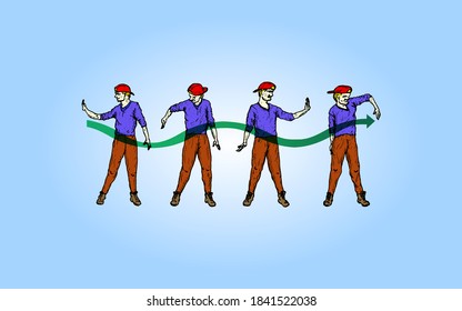 Sequence of a boy swaying to a rhythmic hand wave. Hand drawn vector illustration.