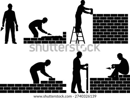 A sequence of bricklaying techniques demonstrated by a single mason