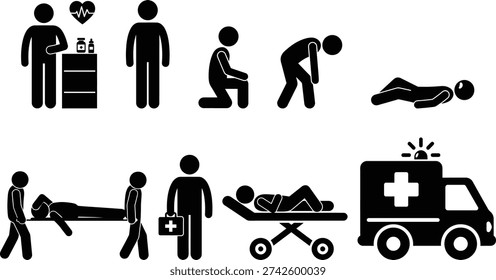 Sequence of events depicting a person's journey through a medical emergency