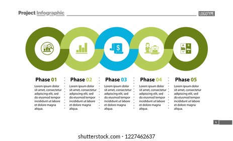 Sequence of five phases template. Business data. Graph, chart, design. Creative concept for infographic, report. Can be used for topics like marketing, economics, development