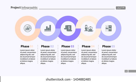 Sequence of five phases template. Business data. Graph, chart, design. Creative concept for infographic, report. Can be used for topics like marketing, economics, development