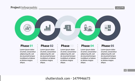 Sequence of five phases template. Business data. Graph, chart, design. Creative concept for infographic, report. Can be used for topics like marketing, economics, development