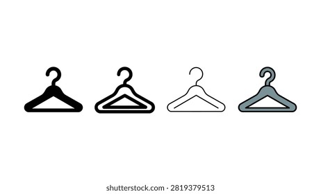 A sequence of four distinct clothing hangers including solid outlined and colored versions displayed sidebyside