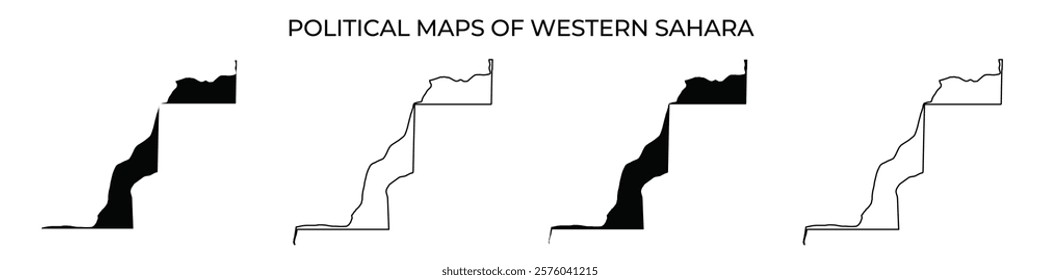 A sequence of four maps illustrating the political changes in Western Sahara, showing borders and territorial claims as they have evolved over different periods.