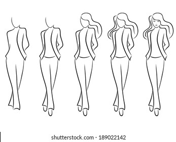 Sequence of hand drawing creation a beautiful female vector contour