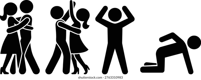 Sequence of human interactions leading to a fall and kneeling down