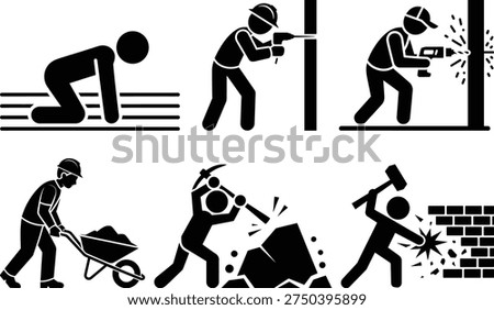 A sequence of images depicting various construction and demolition activities