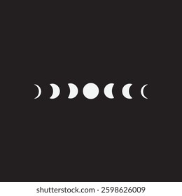 A sequence of moon phases from new to full moon displayed in a row on a black background