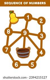 Sequence numbers maze for children help put the pear into the basket printable fruit worksheet