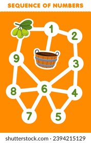 Sequence numbers maze for children help put the olive into the basket printable fruit worksheet