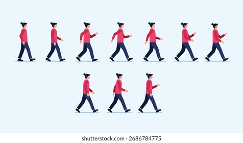 Sequência de personagens pixel-art andando em linha reta.