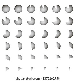 Sequence of polygonal spheres decreasing in circumference by 10 percent. Vector illustration