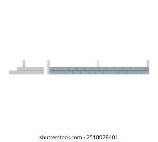 Sequência de três etapas que mostram o processo de construção de uma parede de tijolos sobre um fundo branco. Delineia claramente as fases fundamentais. Ideal para construção, técnicas de construção, arquitetura