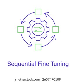 Sequential Fine Tuning Icon – Layered Training, LLM Optimization, AI Workflow, Language Adaptation, Model Evolution