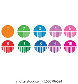 sequential number of ten steps. colorful numbers. sliced mathematical numbers