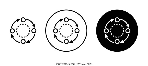 Sequential Process icon set. Simultaneous integrated processing pattern vector symbol in a black filled and outlined style. Step-by-Step Procedure sign.