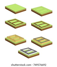 Sequential scheme of foundation construction. Flat illustration on white background. 