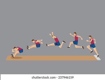 Sequential vector icons of athlete doing long jump isolated on grey background 