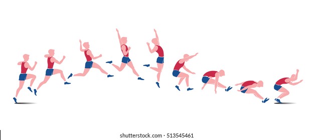 Sequential vector icons of athlete doing jump isolated on white background