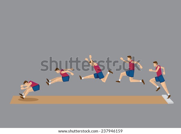 Sequential vector icons of athlete doing long jump\
isolated on grey background\

