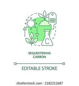 Sequestering carbon green concept icon. Reducing CO2 pollution. Net zero abstract idea thin line illustration. Isolated outline drawing. Editable stroke. Arial, Myriad Pro-Bold fonts used