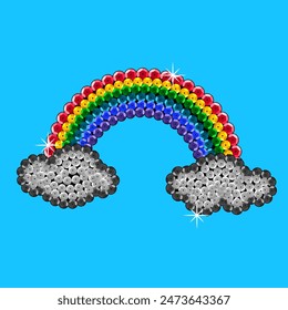 Pailletten-Stickerei Regenbogen. Klamottenpflaster, isolierte Vektorgrafik. Glitzer, glänzender Karneval. Für Muster, Stoff, Design, Kinderstoff, Mode etc.