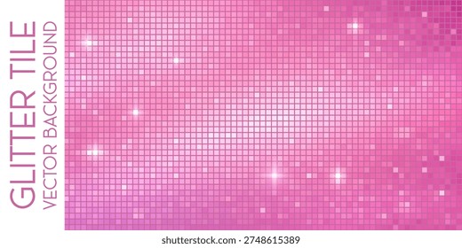Sequin pink disco mosaic tile background with glitter sparkle light gradient and vertical banner